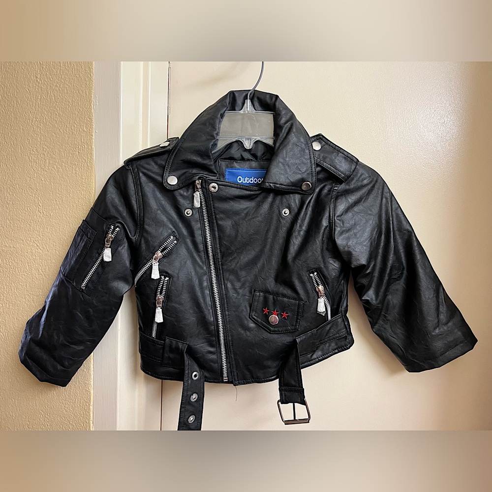 Toddler's black leather coat